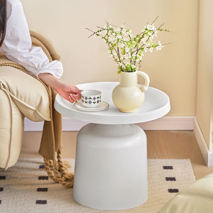 MARTINI MODERN ROUND COFFEE TABLE MATTE BLACK MATTE WHITE side table, 27'/20'