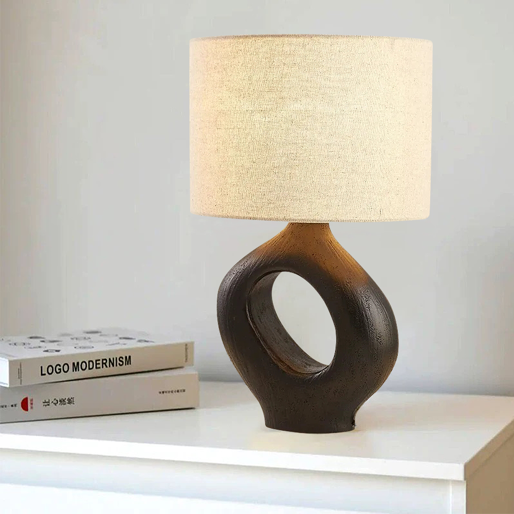 FOREST HILL Matte Black Oval Ceramic Table Lamp