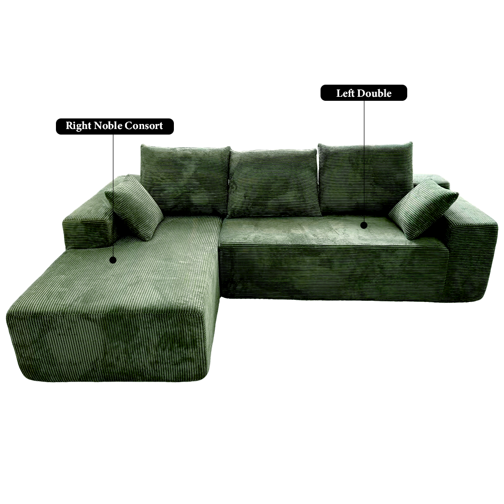 FOREST HILL 108" L-Shape Chenille Corduroy Upholstered Sofas with Side Chaise