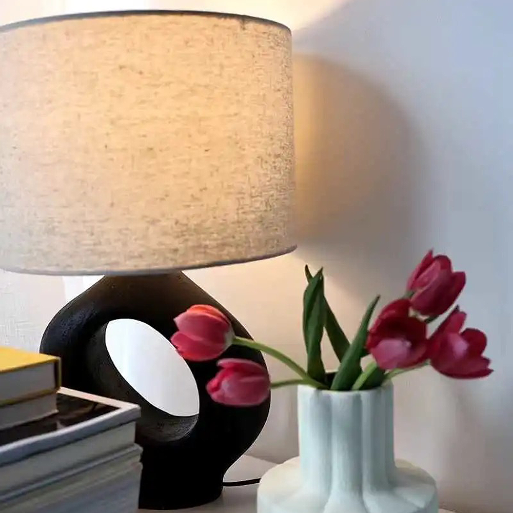 FOREST HILL Matte Black Oval Ceramic Table Lamp