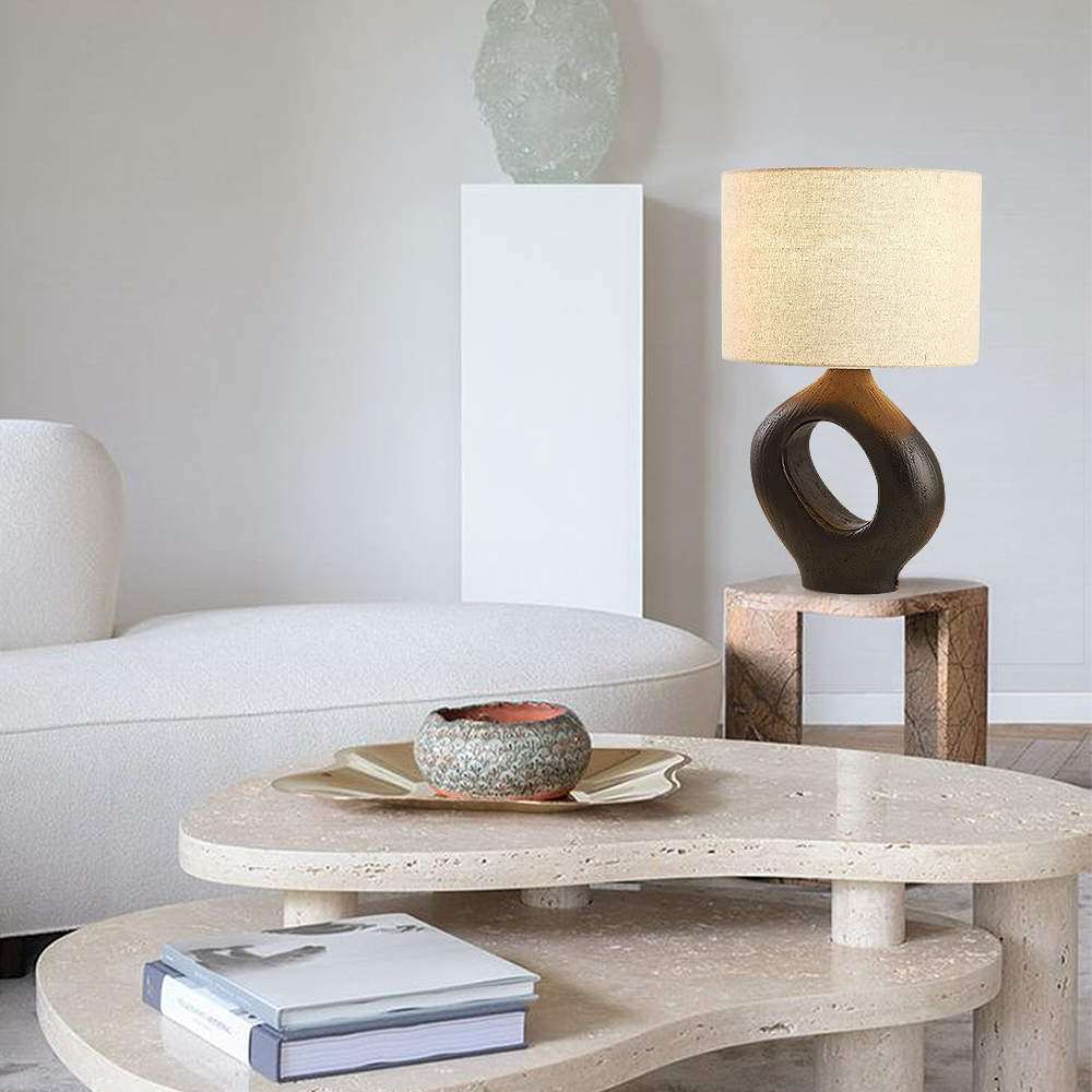 FOREST HILL Matte Black Oval Ceramic Table Lamp