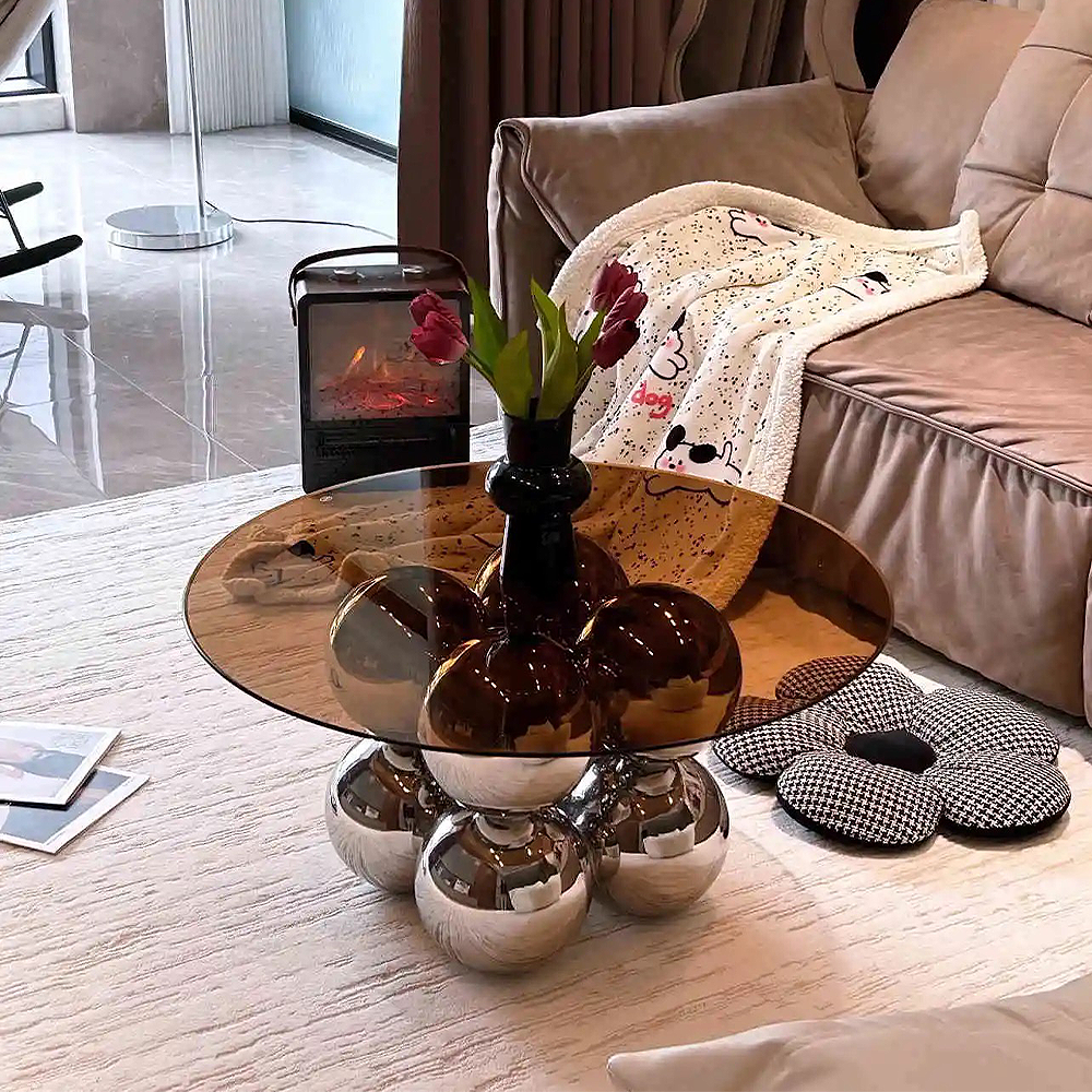 FOREST HILL Stainless steel glass coffee table household corner table