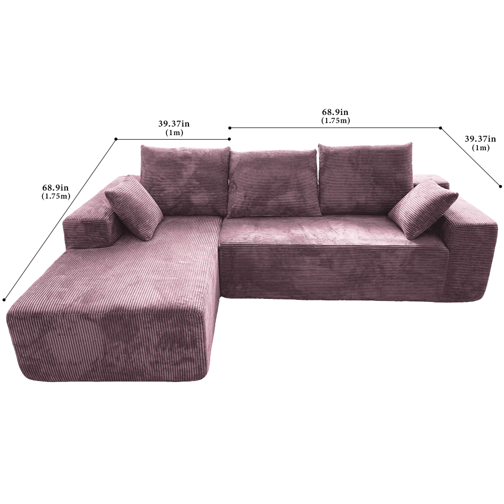 FOREST HILL 108" L-Shape Chenille Corduroy Upholstered Sofas with Side Chaise