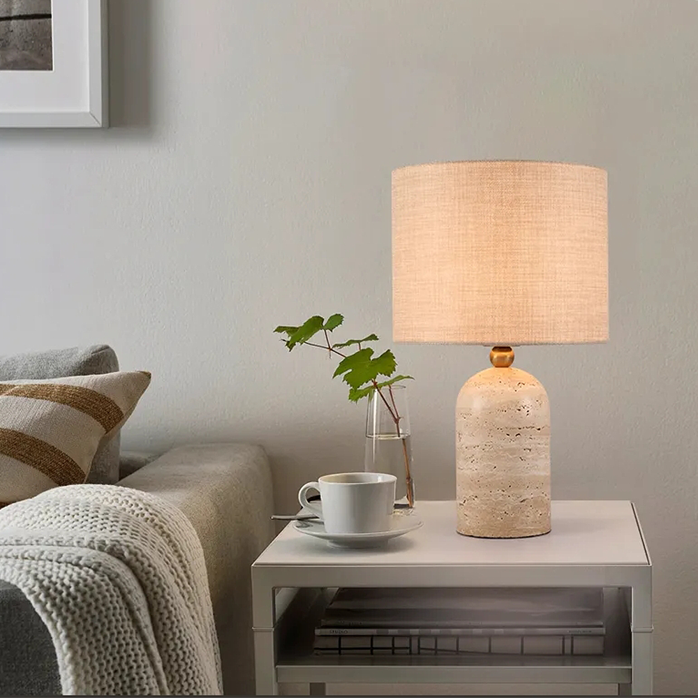 FOREST HILL Natural Travertine & Brass Accent Table Lamp