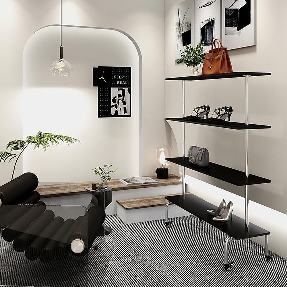 FOREST HILL Simple Multipurpose Black Display Shelf With Wheel