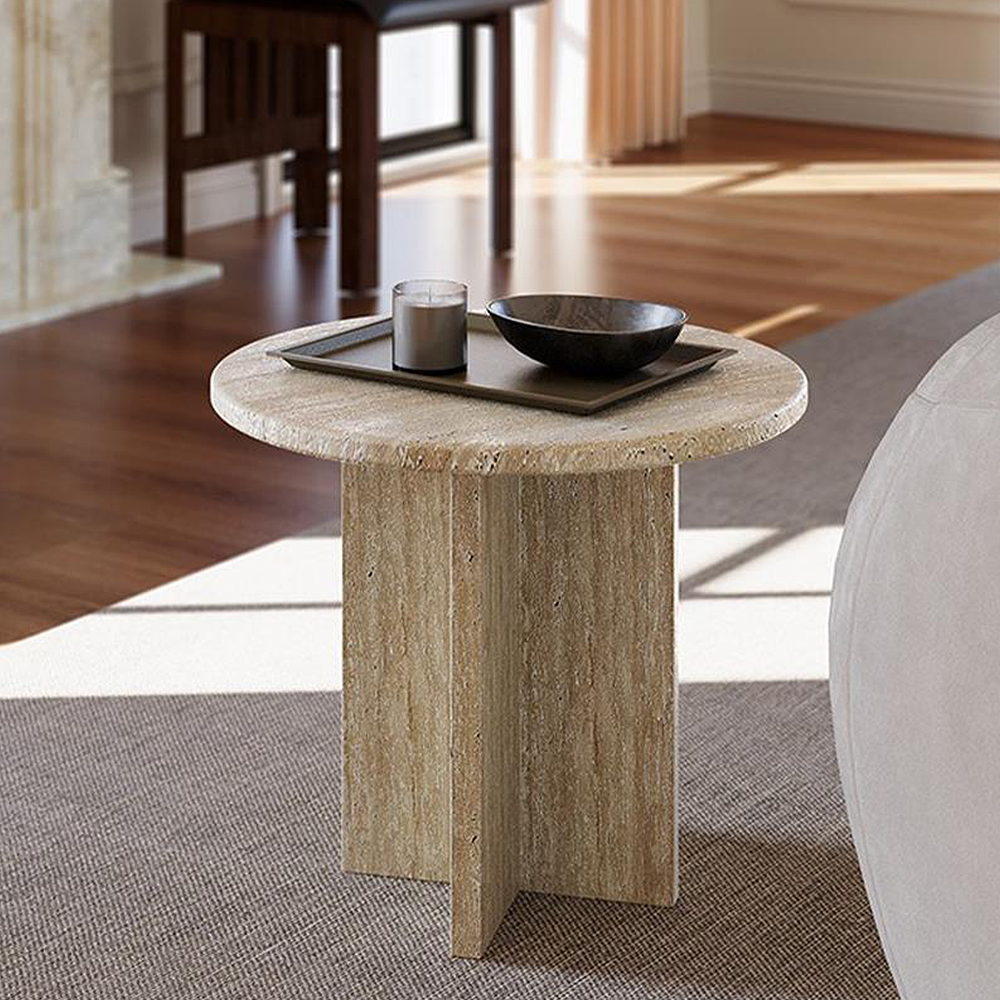 FOREST HILL Modern Small Round Natural Stone Side Table