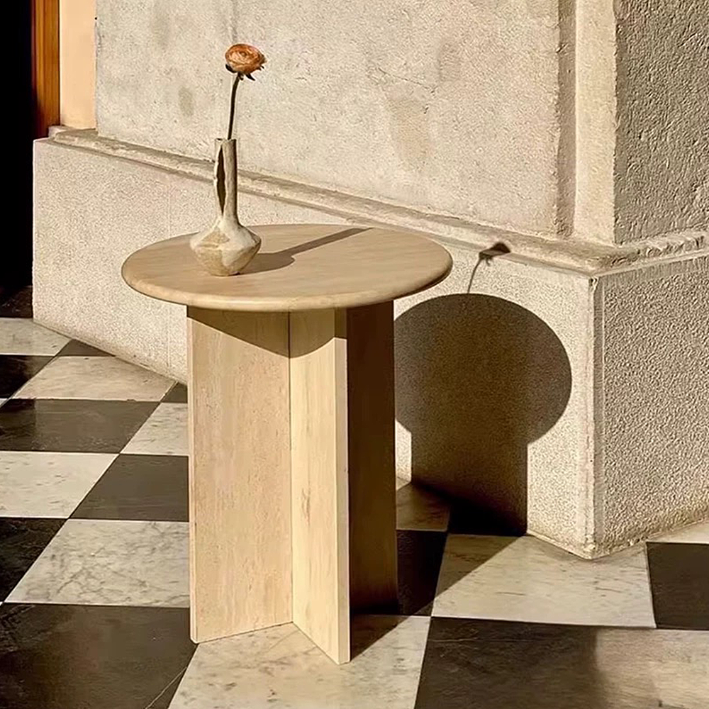 FOREST HILL Modern Small Round Natural Stone Side Table