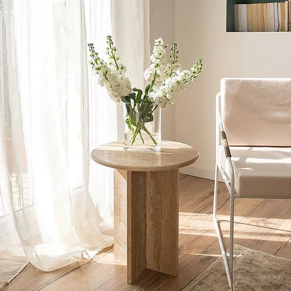 FOREST HILL Modern Small Round Natural Stone Side Table
