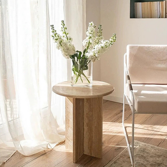 FOREST HILL Modern Small Round Natural Stone Side Table
