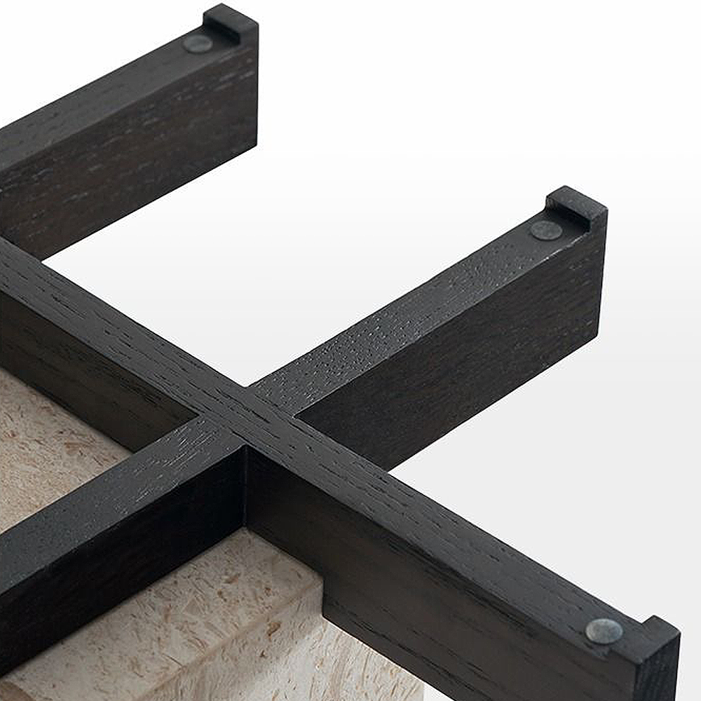 FOREST HILL Mid-century modern glass and travertine side tables