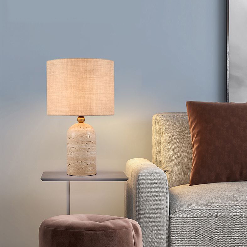 FOREST HILL Natural Travertine & Brass Accent Table Lamp