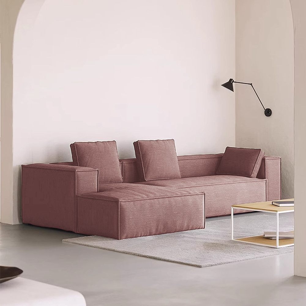 FOREST HILL 108" L-Shape Chenille Corduroy Upholstered Sofas with Side Chaise