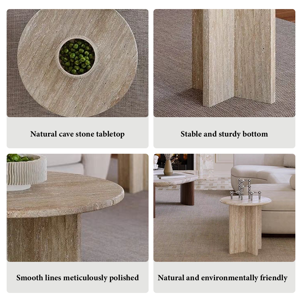 FOREST HILL Modern Small Round Natural Stone Side Table