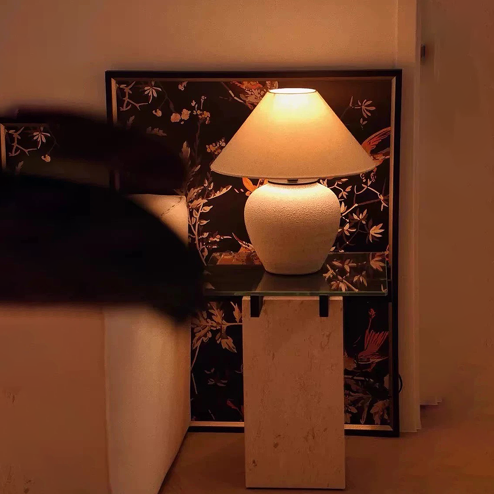 FOREST HILL Mid-century modern glass and travertine side tables