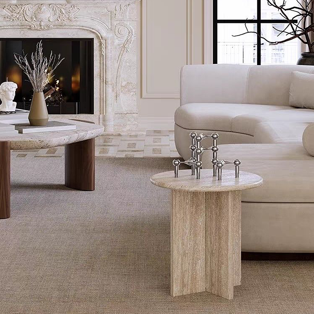 FOREST HILL Modern Small Round Natural Stone Side Table