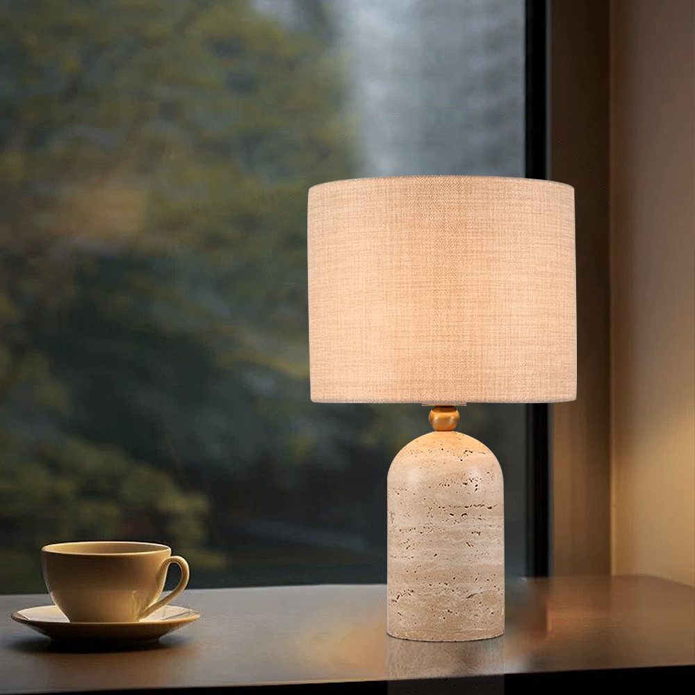 FOREST HILL Natural Travertine & Brass Accent Table Lamp