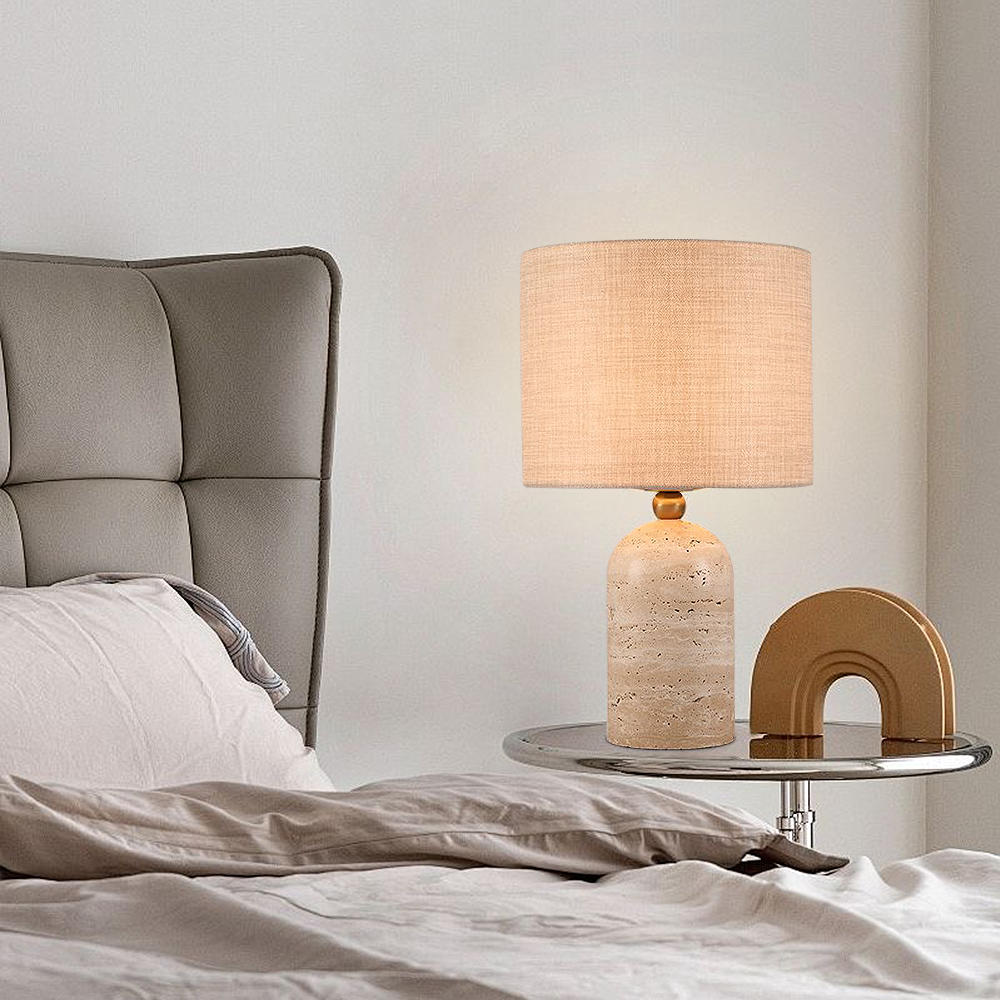 FOREST HILL Natural Travertine & Brass Accent Table Lamp