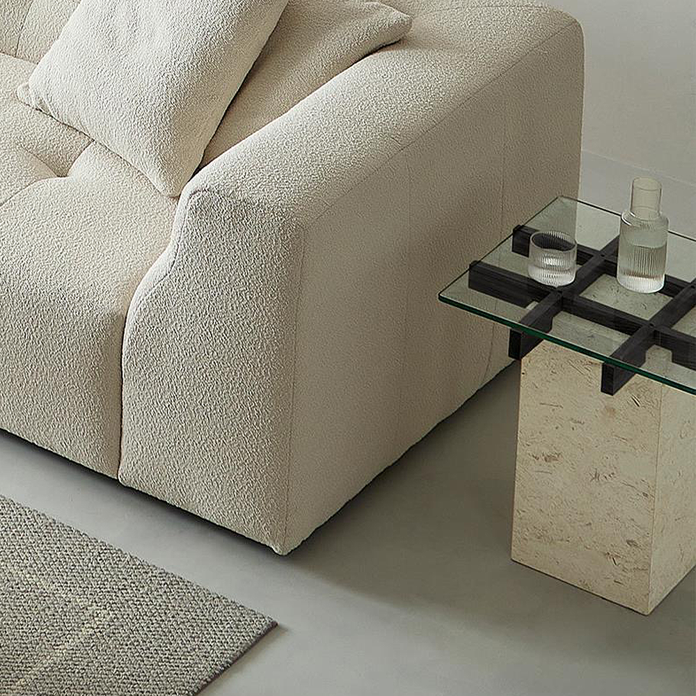 FOREST HILL Mid-century modern glass and travertine side tables