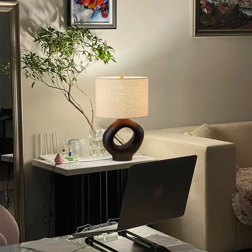 FOREST HILL Matte Black Oval Ceramic Table Lamp