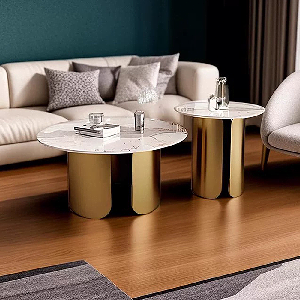 FOREST HILL Modern Marble & Steel Center & Side Tables