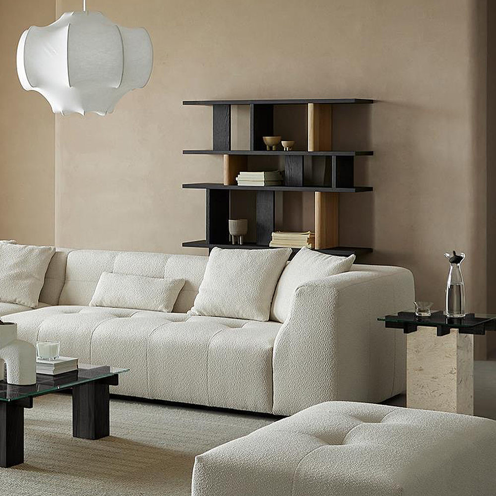 FOREST HILL Mid-century modern glass and travertine side tables