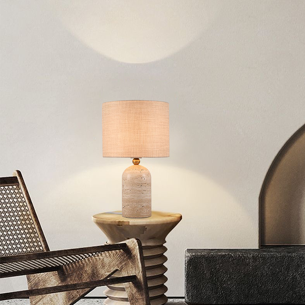 FOREST HILL Natural Travertine & Brass Accent Table Lamp