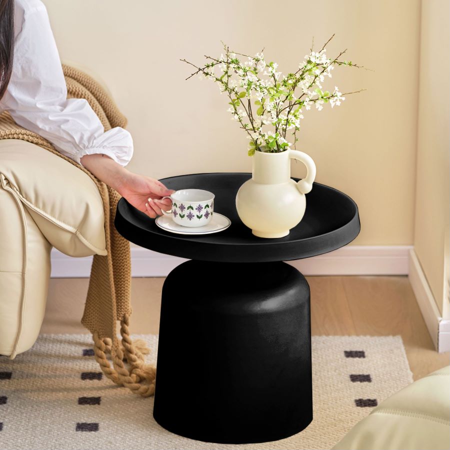 MARTINI MODERN ROUND COFFEE TABLE MATTE BLACK MATTE WHITE side table, 27'/20'