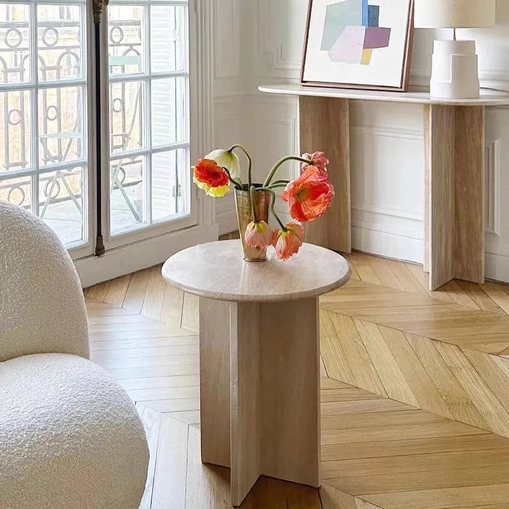 FOREST HILL Modern Small Round Natural Stone Side Table