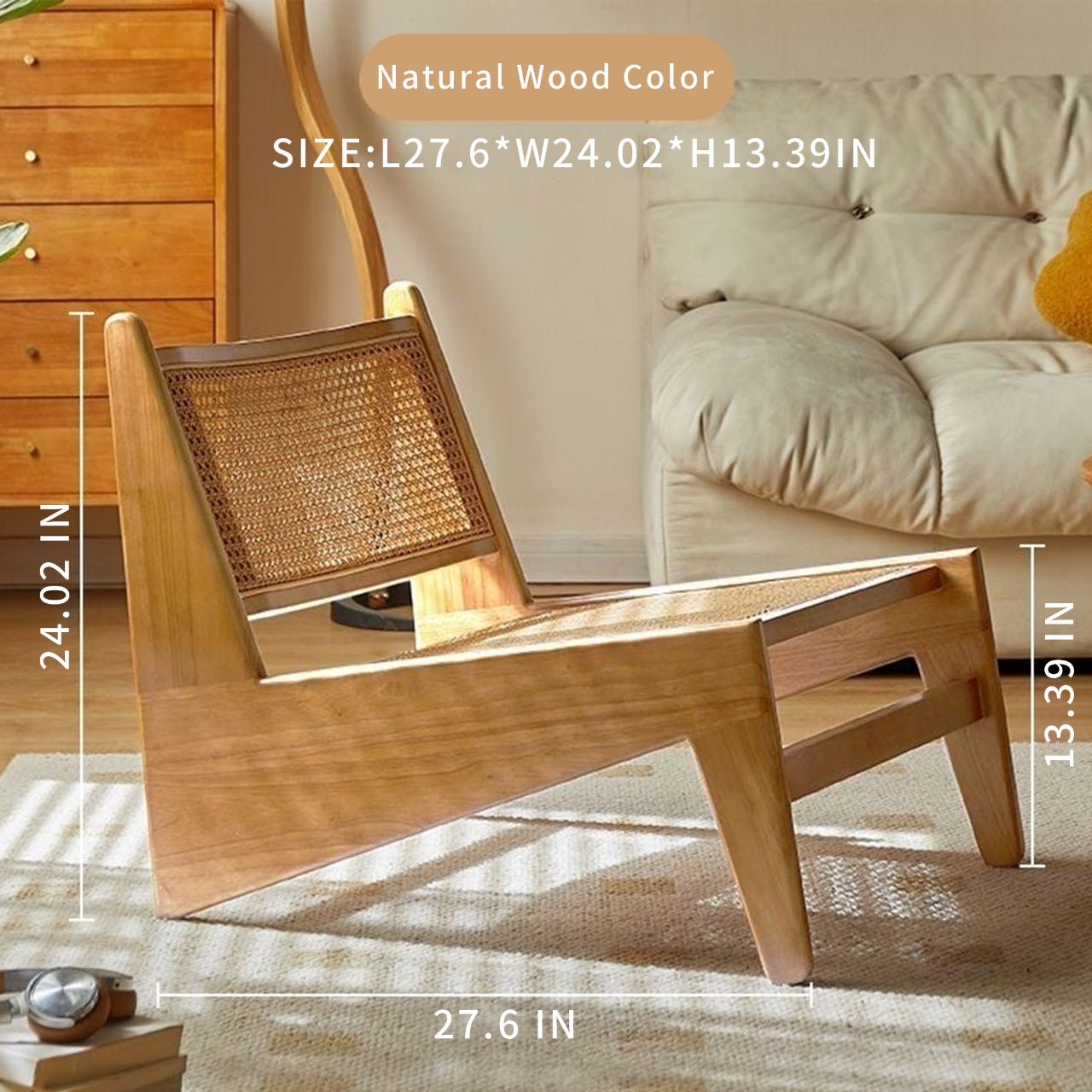 KANGAROO Single Person Recliner Sofa Crafted by Solid Wood and Rustic Rattan / Used