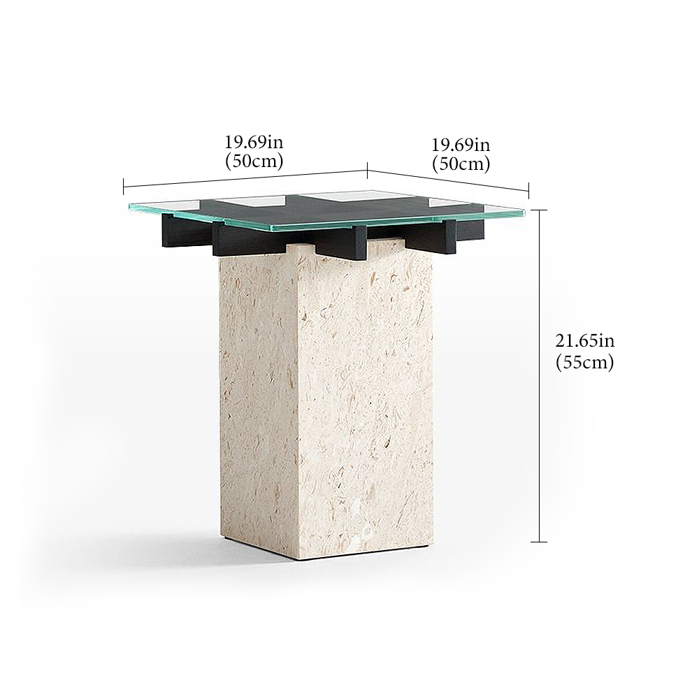 FOREST HILL Mid-century modern glass and travertine side tables