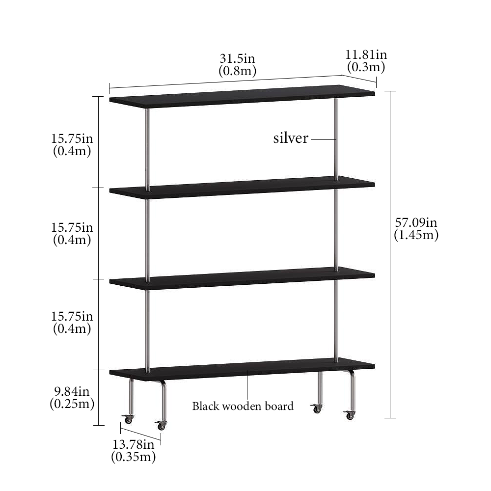 FOREST HILL Simple Multipurpose Black Display Shelf With Wheel