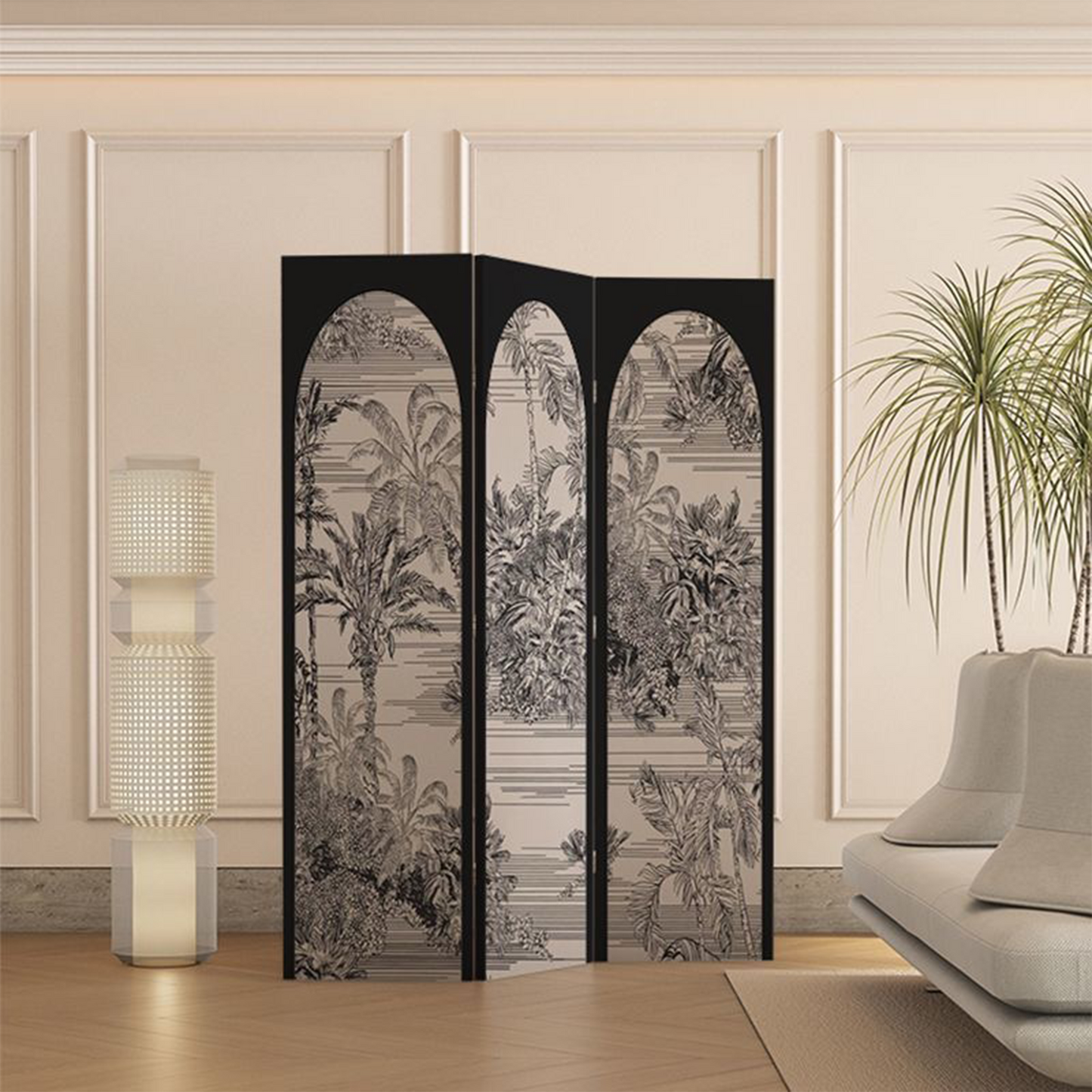 FOREST HILL 3 Panels Modern Portable Black Double Sided Print Opaque Canvas Screen Divider